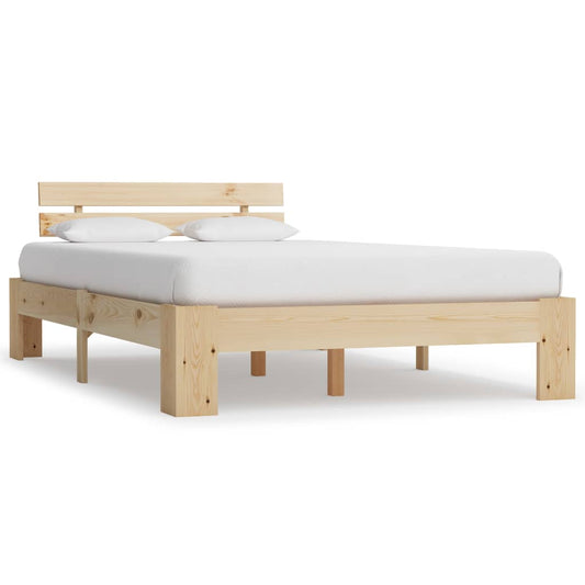 vidaXL Bed Frame | Natural Wood | Solid Pine Wood, Plywood | Double | Tough