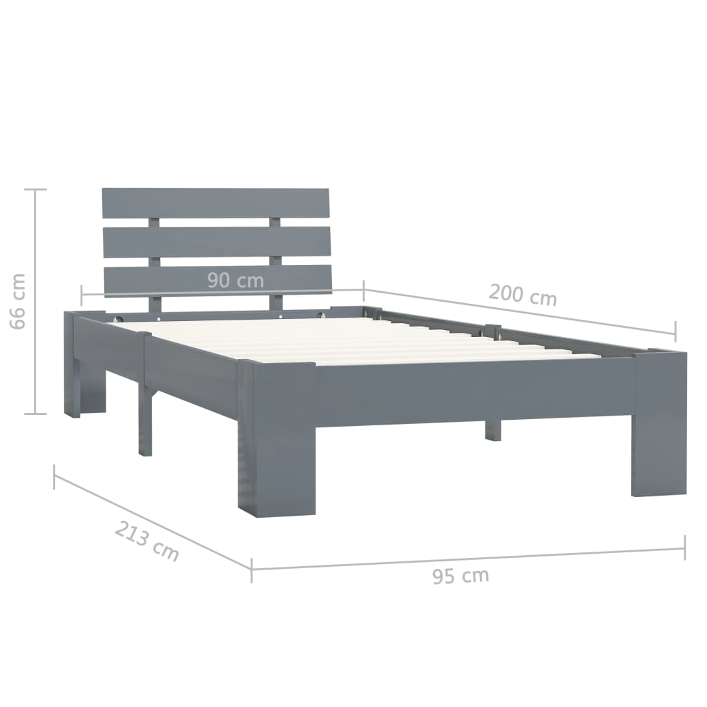 vidaXL Bed Frame | Grey | Solid pine wood and plywood | Single | Durable