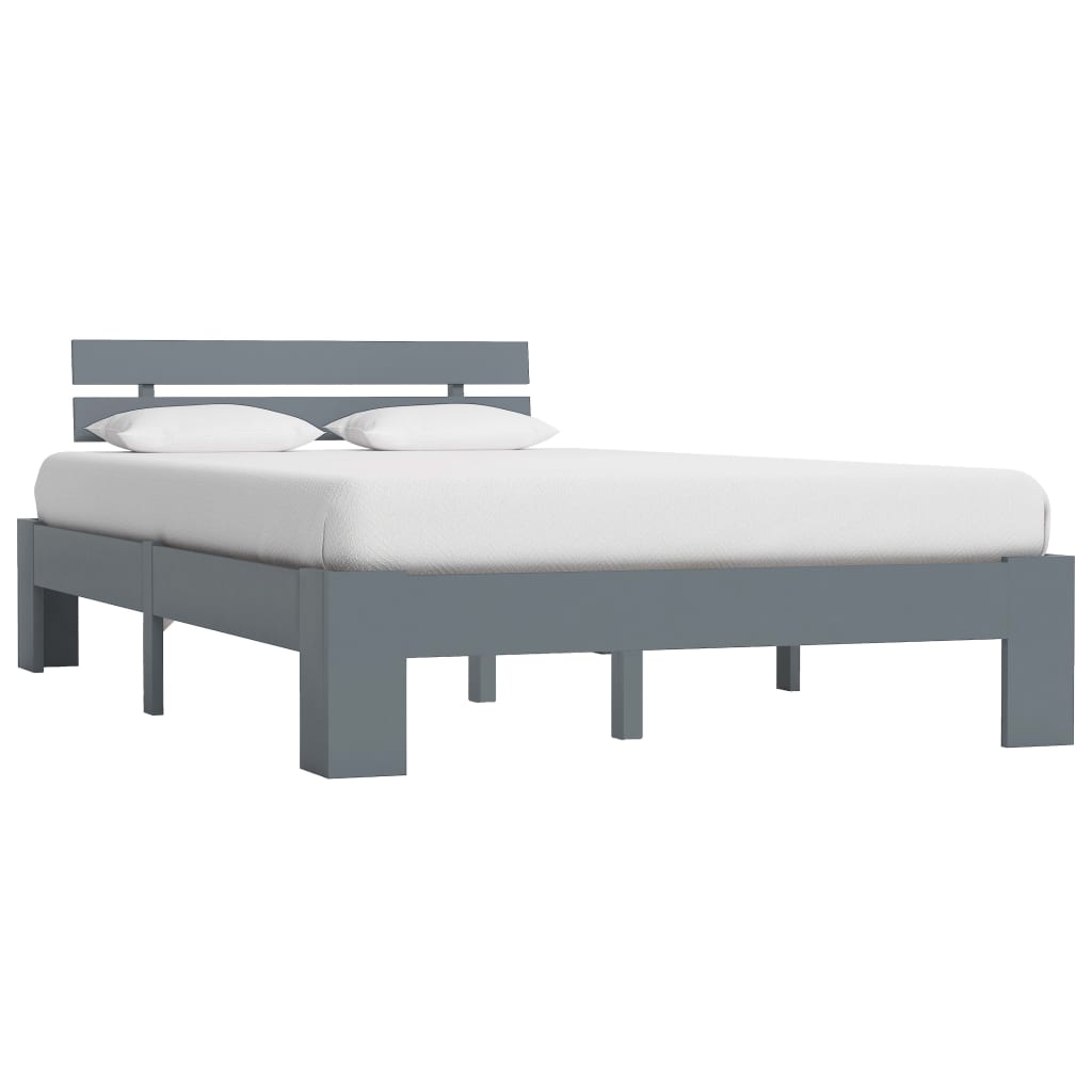 vidaXL Bed Frame | Grey | Solid Pine Wood | Double | Durable | Bed Frame