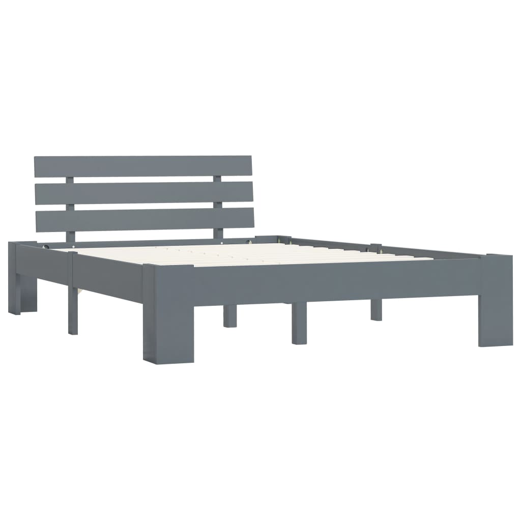 vidaXL Bed Frame | Grey | Solid Pine Wood | Double | Durable | Bed Frame