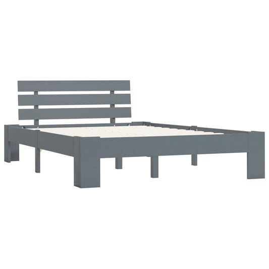 vidaXL Bed Frame | Grey | Solid Pine Wood | Double | Durable | Bed Frame