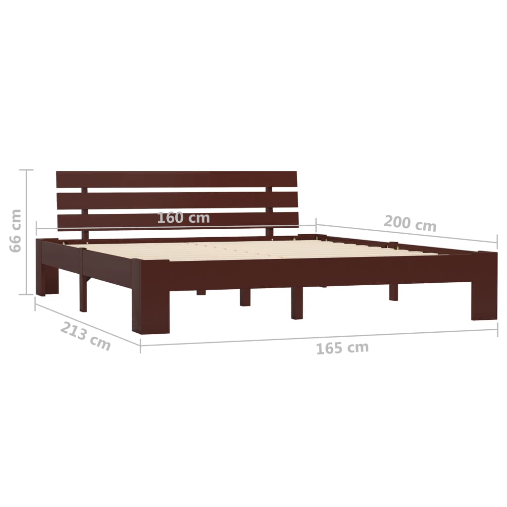 vidaXL Bed Frame | Dark brown | Solid pine wood, Plywood slats | 160x200 cm