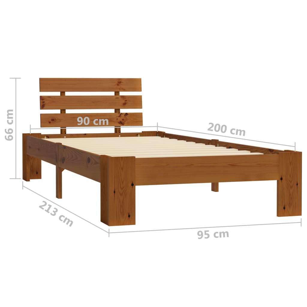 vidaXL Bed Frame | Honey Brown | Solid pine wood, Plywood | Single | Durable