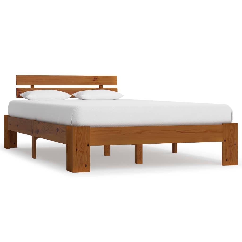 vidaXL Bed Frame | Honey Brown | Solid pine wood and plywood | Double | Sturdy