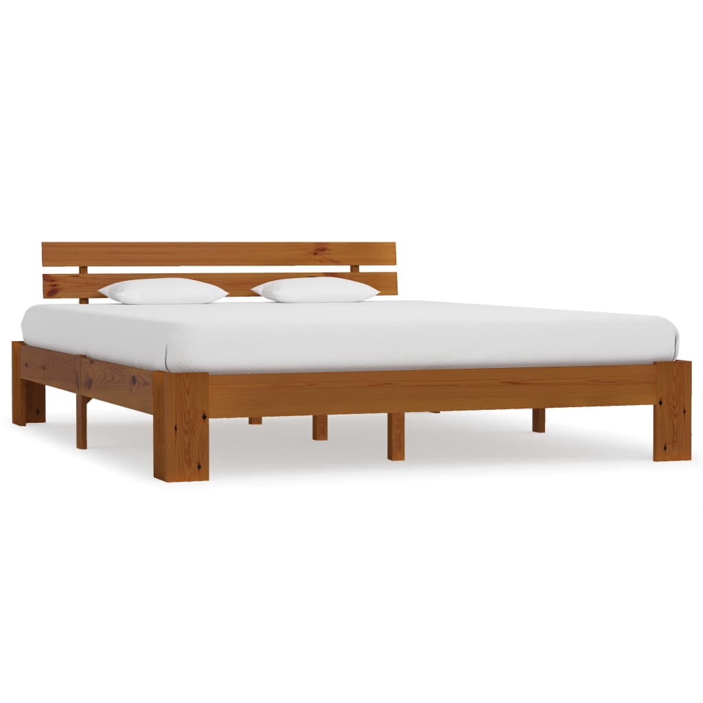 vidaXL Bed Frame | Honey brown | Solid pine wood, plywood slats | Super King