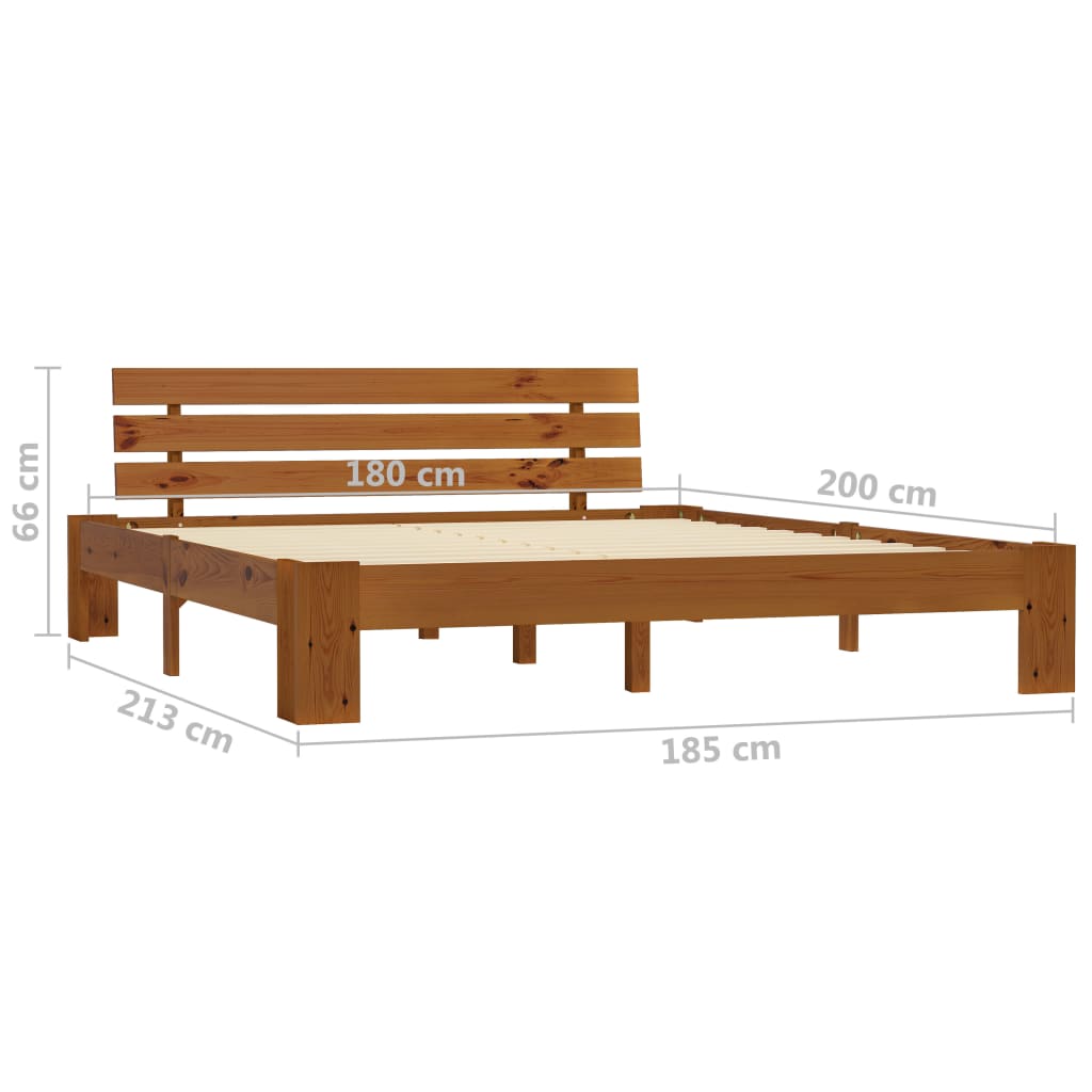 vidaXL Bed Frame | Honey brown | Solid pine wood, plywood slats | Super King