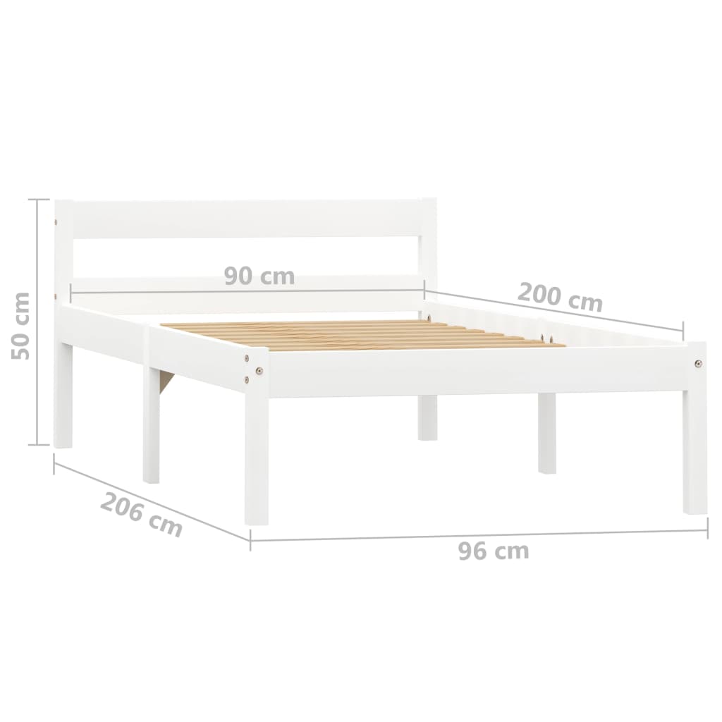 vidaXL Bed Frame without Mattress White Solid Pine Wood 90x200 cm