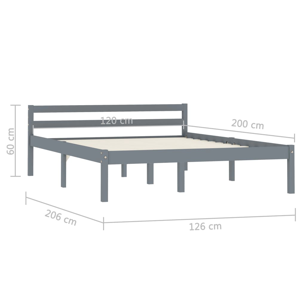 vidaXL Bed Frame | Grey | Solid pine wood | 120 x 200 cm | Durable | Bed Frame