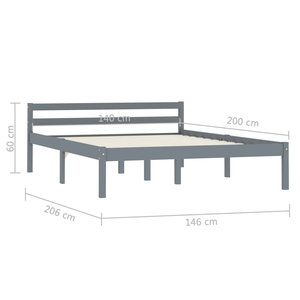vidaXL Bed Frame | Grey | Solid pine wood | 140x200 cm | Durable | Bed Frame