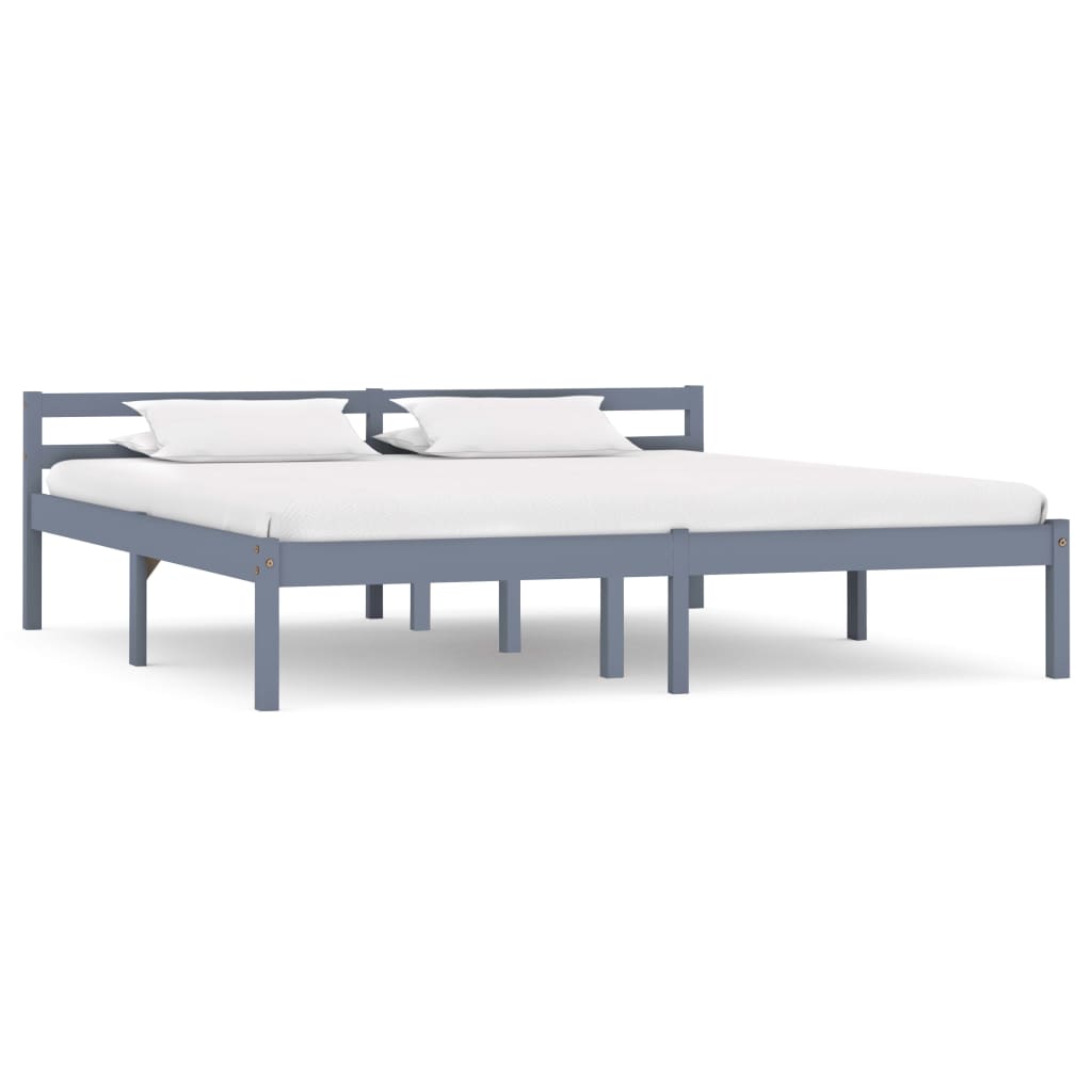 vidaXL Bed Frame | Grey | Solid Pine Wood, Plywood | Super King |  Durable