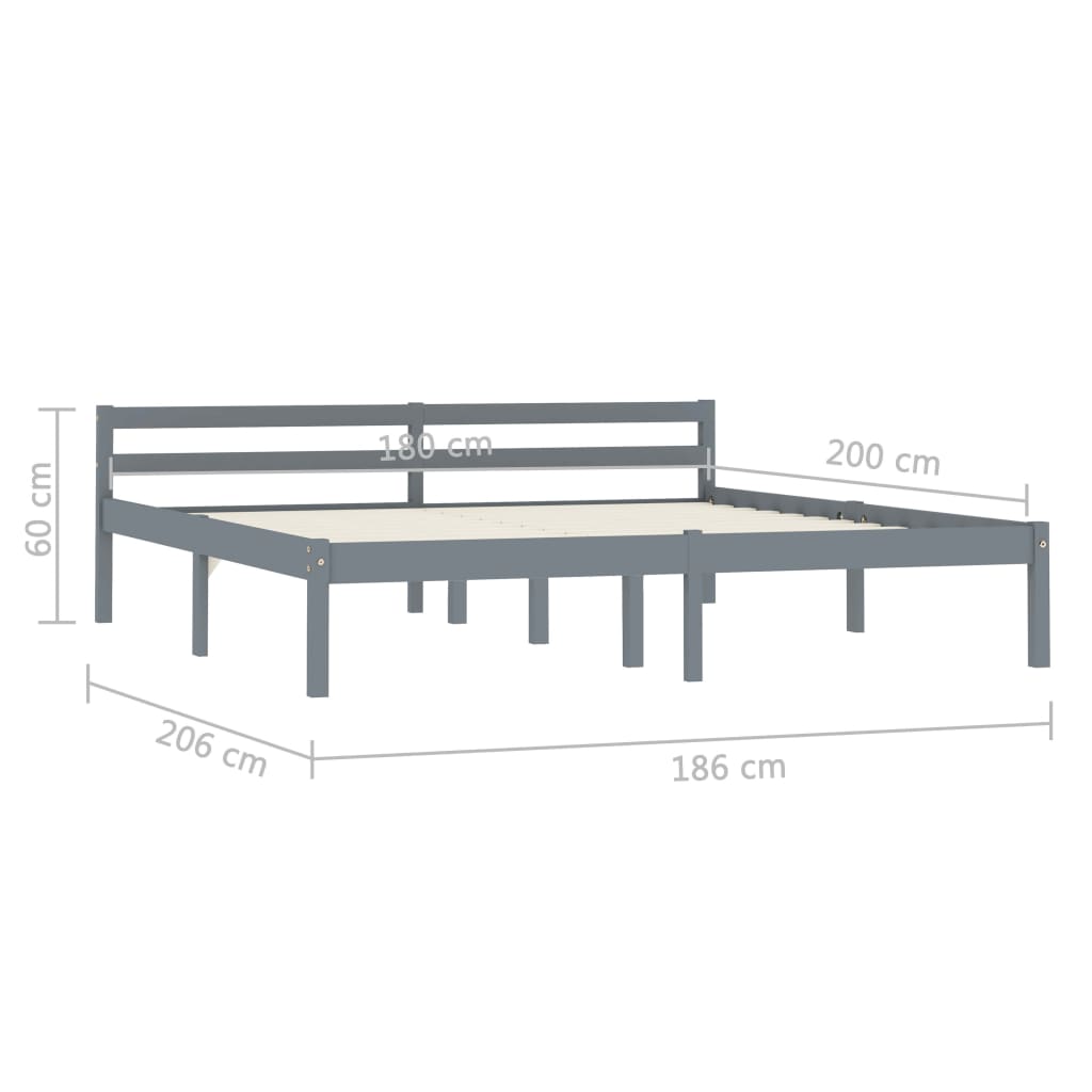 vidaXL Bed Frame | Grey | Solid Pine Wood, Plywood | Super King |  Durable