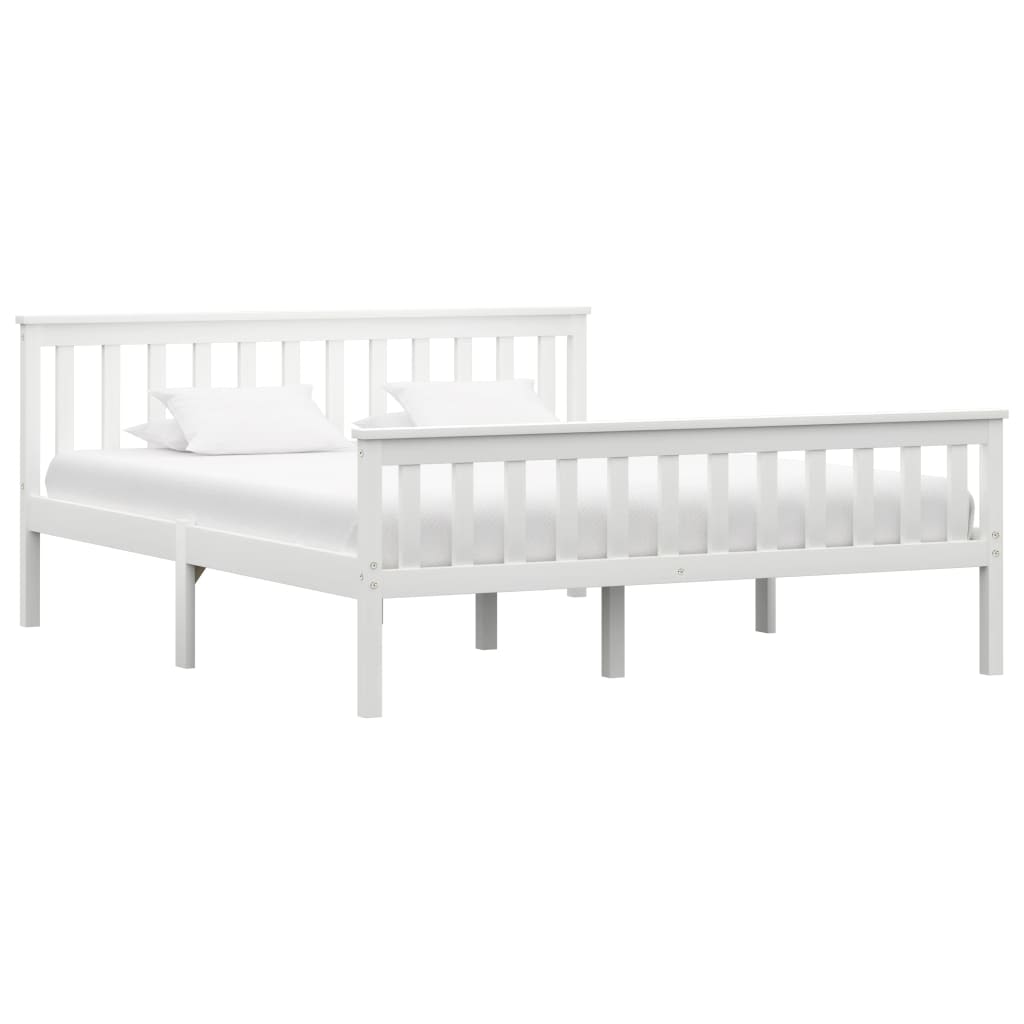 vidaXL Bed Frame | White | Solid pine wood, Plywood | Double |  Durable