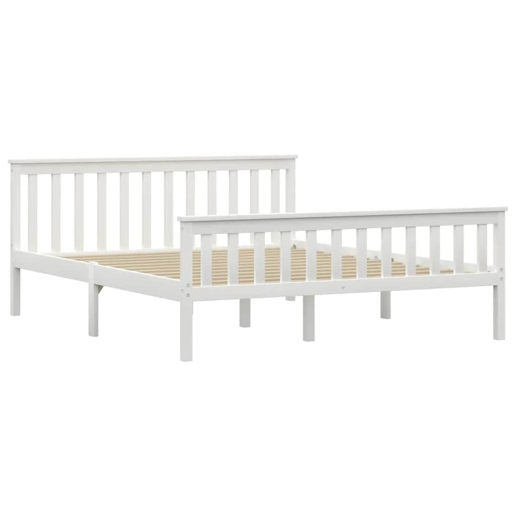vidaXL Bed Frame | White | Solid pine wood, Plywood | Double |  Durable