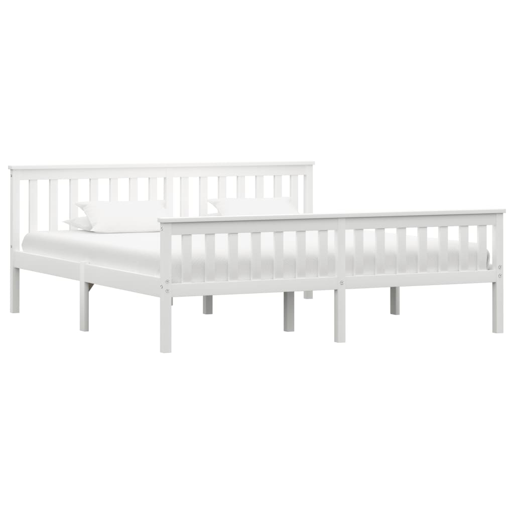 vidaXL Bed Frame | White | Solid pinewood frame, plywood slats | Super King