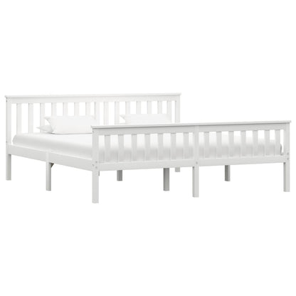 vidaXL Bed Frame | White | Solid pinewood frame, plywood slats | Super King