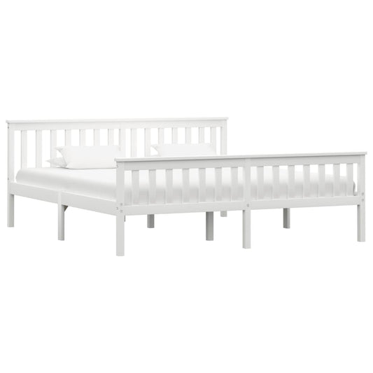 vidaXL Bed Frame | White | Solid pinewood frame, plywood slats | Super King