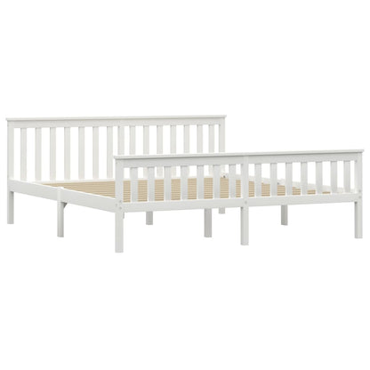 vidaXL Bed Frame | White | Solid pinewood frame, plywood slats | Super King