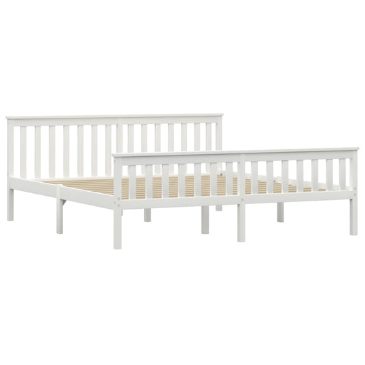vidaXL Bed Frame | White | Solid pinewood frame, plywood slats | Super King