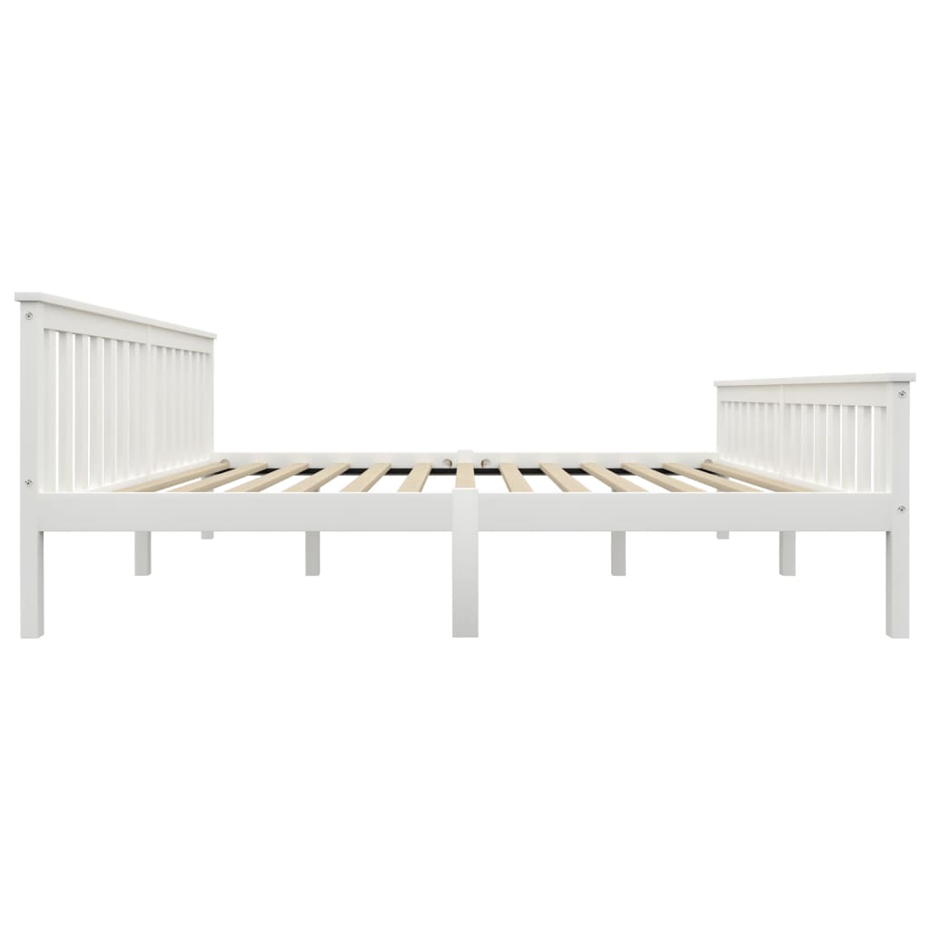vidaXL Bed Frame | White | Solid pinewood frame, plywood slats | Super King
