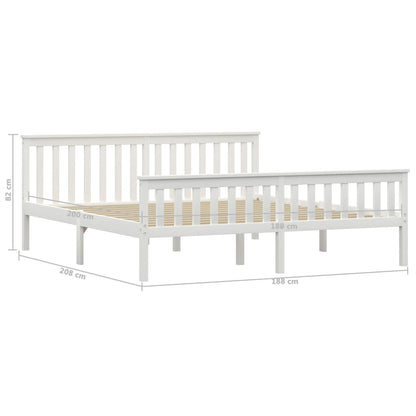 vidaXL Bed Frame | White | Solid pinewood frame, plywood slats | Super King