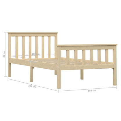 vidaXL Bed Frame | Natural | Solid pinewood, plywood slats | 100x200 cm