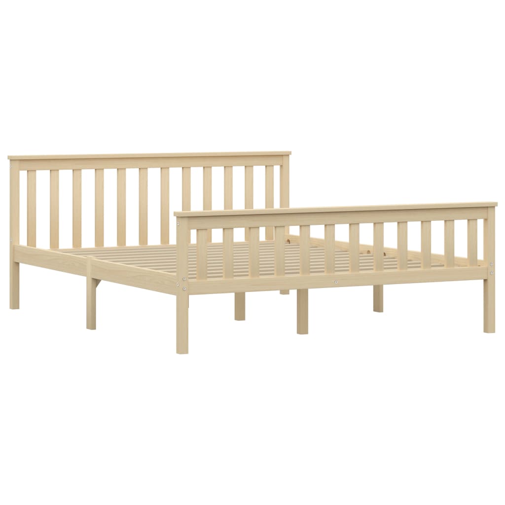 vidaXL Bed Frame | Natural Light Wood | Solid Pinewood, Plywood Slats
