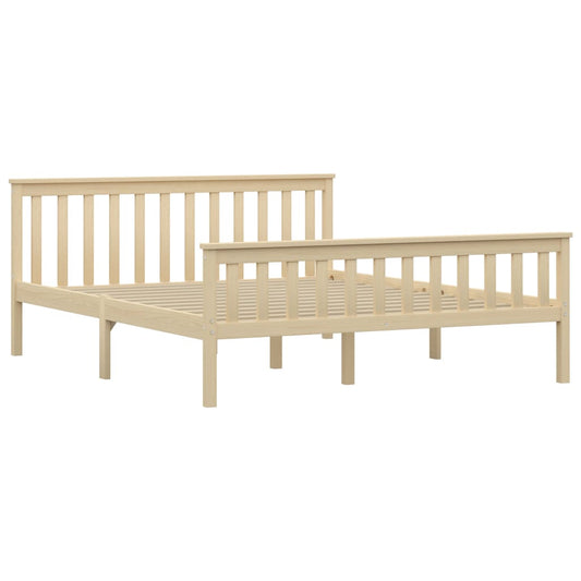 vidaXL Bed Frame | Natural Light Wood | Solid Pinewood, Plywood Slats