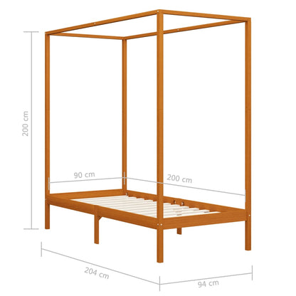 vidaXL Canopy Bed Frame without Mattress Honey Brown Solid Wood 90x200cm