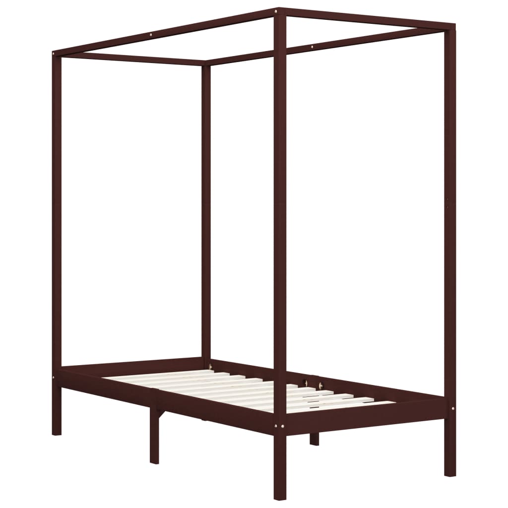 vidaXL Bed Frame | Dark Brown | Solid Pine Wood and Plywood Slats | 90 x 200 cm