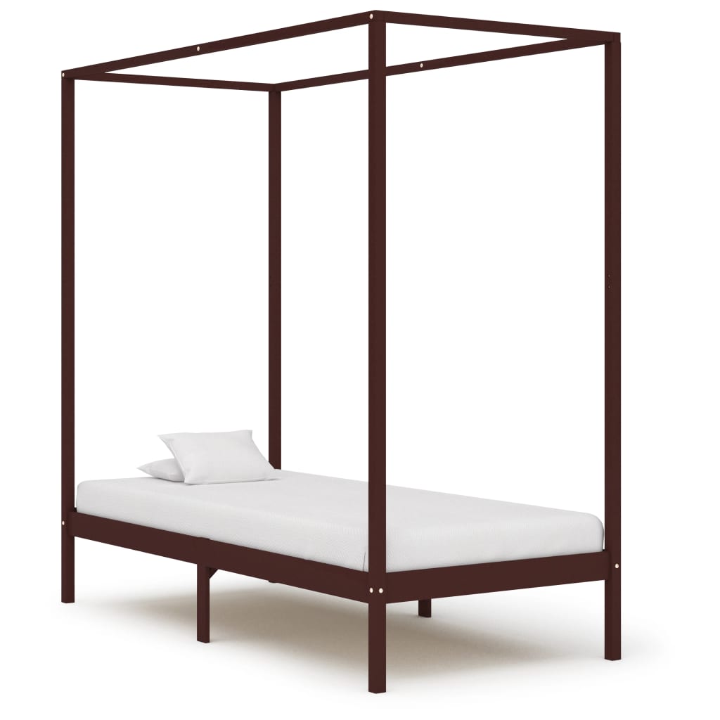 vidaXL Bed Frame | Dark Brown | Solid Pine Wood | Single | Decorative Inlays