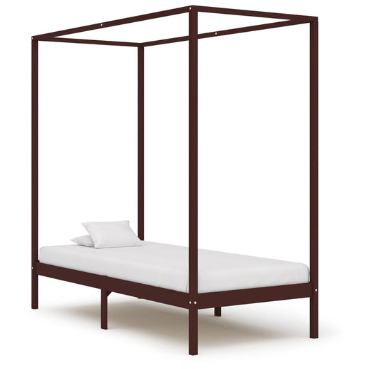 vidaXL Bed Frame | Dark Brown | Solid Pine Wood | Single | Decorative Inlays