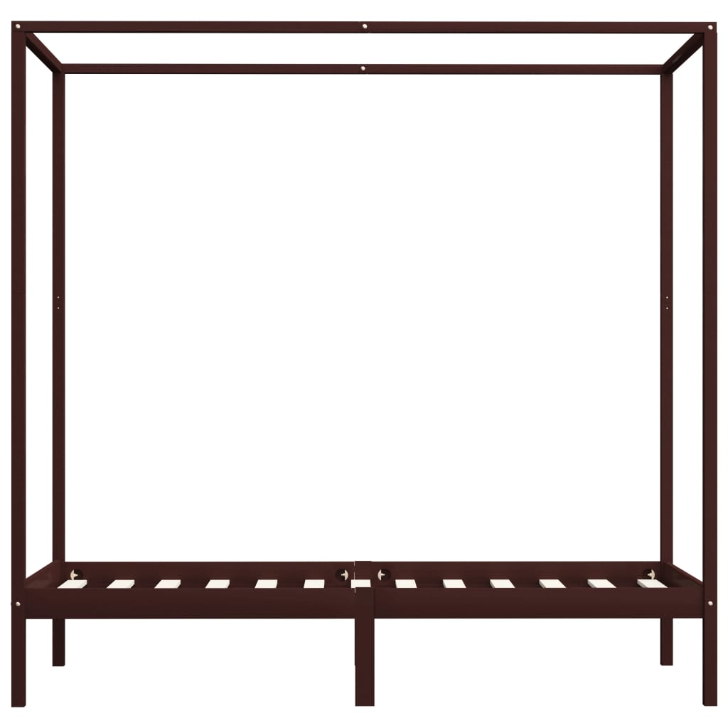 vidaXL Bed Frame | Dark Brown | Solid Pine Wood | Single | Decorative Inlays