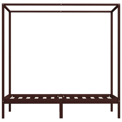 vidaXL Bed Frame | Dark Brown | Solid Pine Wood | Single | Decorative Inlays