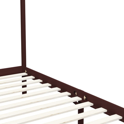 vidaXL Bed Frame | Dark Brown | Solid Pine Wood | Single | Decorative Inlays