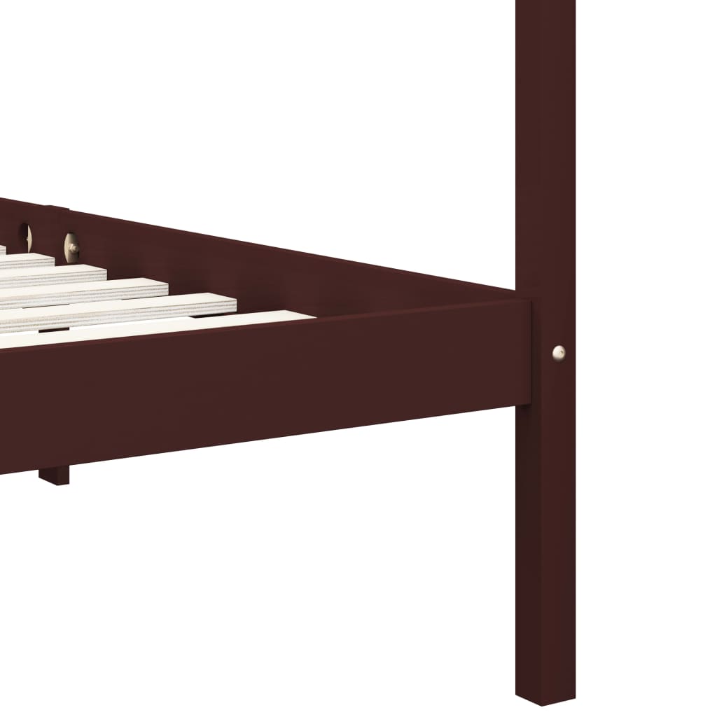 vidaXL Bed Frame | Dark Brown | Solid Pine Wood | Single | Decorative Inlays