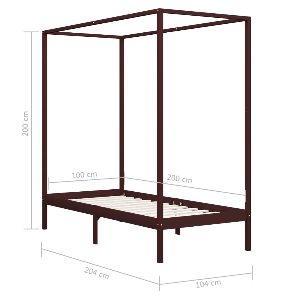 vidaXL Bed Frame | Dark Brown | Solid Pine Wood | Single | Decorative Inlays