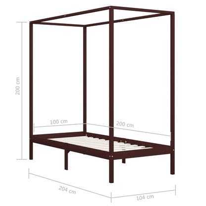 vidaXL Bed Frame | Dark Brown | Solid Pine Wood | Single | Decorative Inlays
