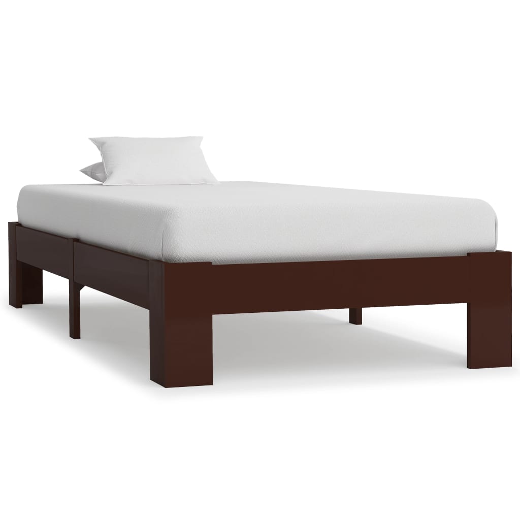 vidaXL Bed Frame | Dark Brown | Solid Pine Wood, Plywood Slats | Single