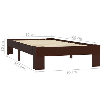 vidaXL Bed Frame | Dark Brown | Solid Pine Wood, Plywood Slats | Single