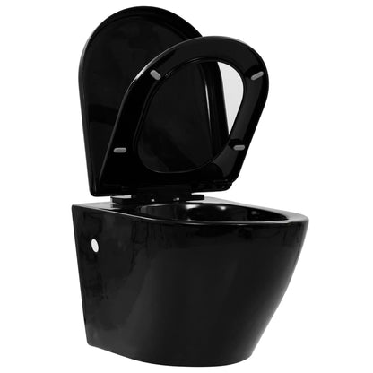 vidaXL Wall Hung Rimless Toilet Ceramic Black