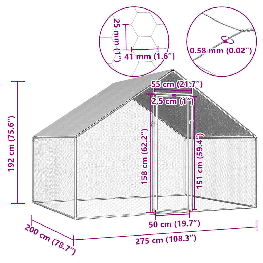 vidaXL Outdoor Chicken Cage 2.75x2x1.92 m Galvanised Steel