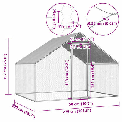 vidaXL Outdoor Chicken Cage 2.75x2x1.92 m Galvanised Steel