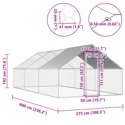 vidaXL Outdoor Chicken Cage 2.75x6x1.92 m Galvanised Steel