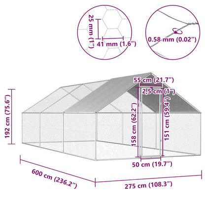vidaXL Outdoor Chicken Cage 2,75x6x1,92 m Galvanised Steel