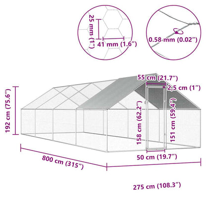 vidaXL Outdoor Chicken Cage 2.75x8x1.92 m Galvanised Steel