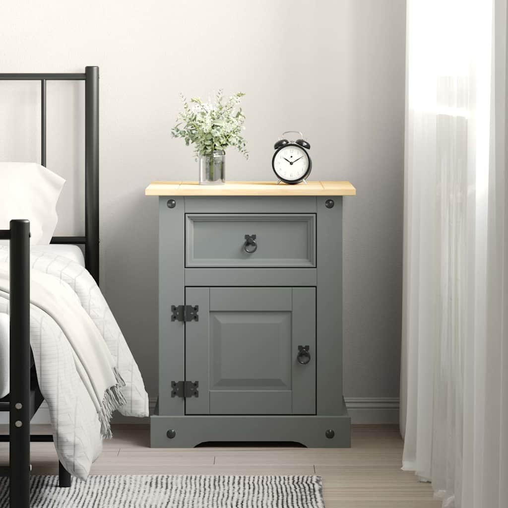 282617 vidaXL Bedside Cabinet Mexican Pine Corona Range Grey 53x39x67 cm