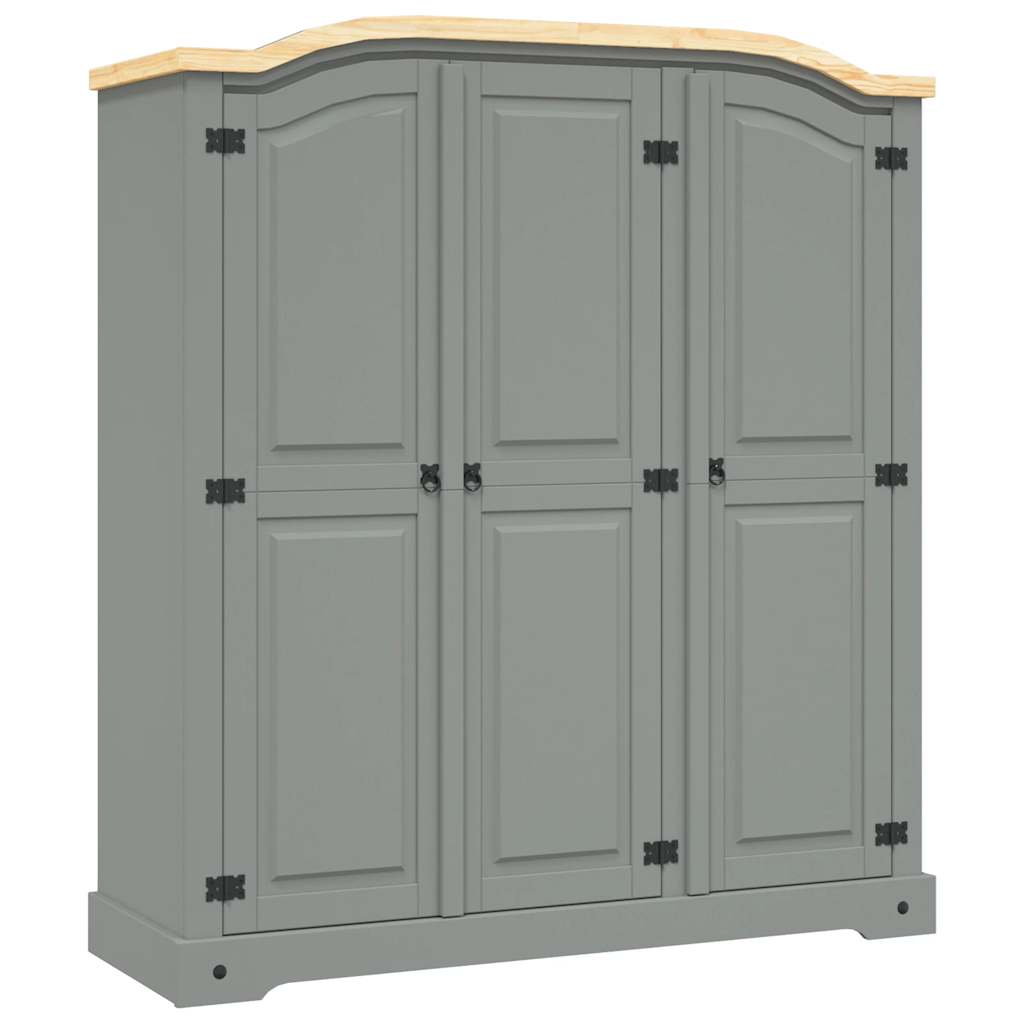 vidaXL Wardrobe | Grey Body with Brown Top | Solid Pinewood | Large | Wardrobe