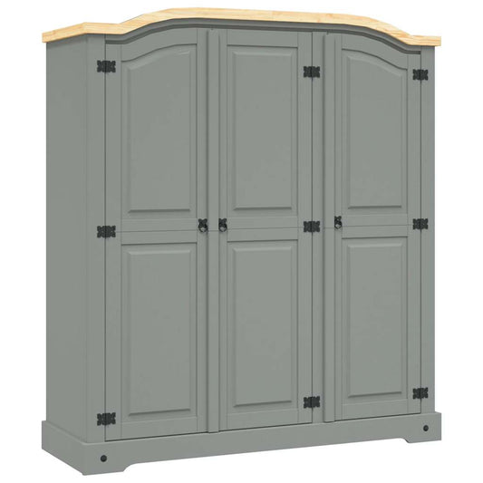 vidaXL Wardrobe | Grey Body with Brown Top | Solid Pinewood | Large | Wardrobe