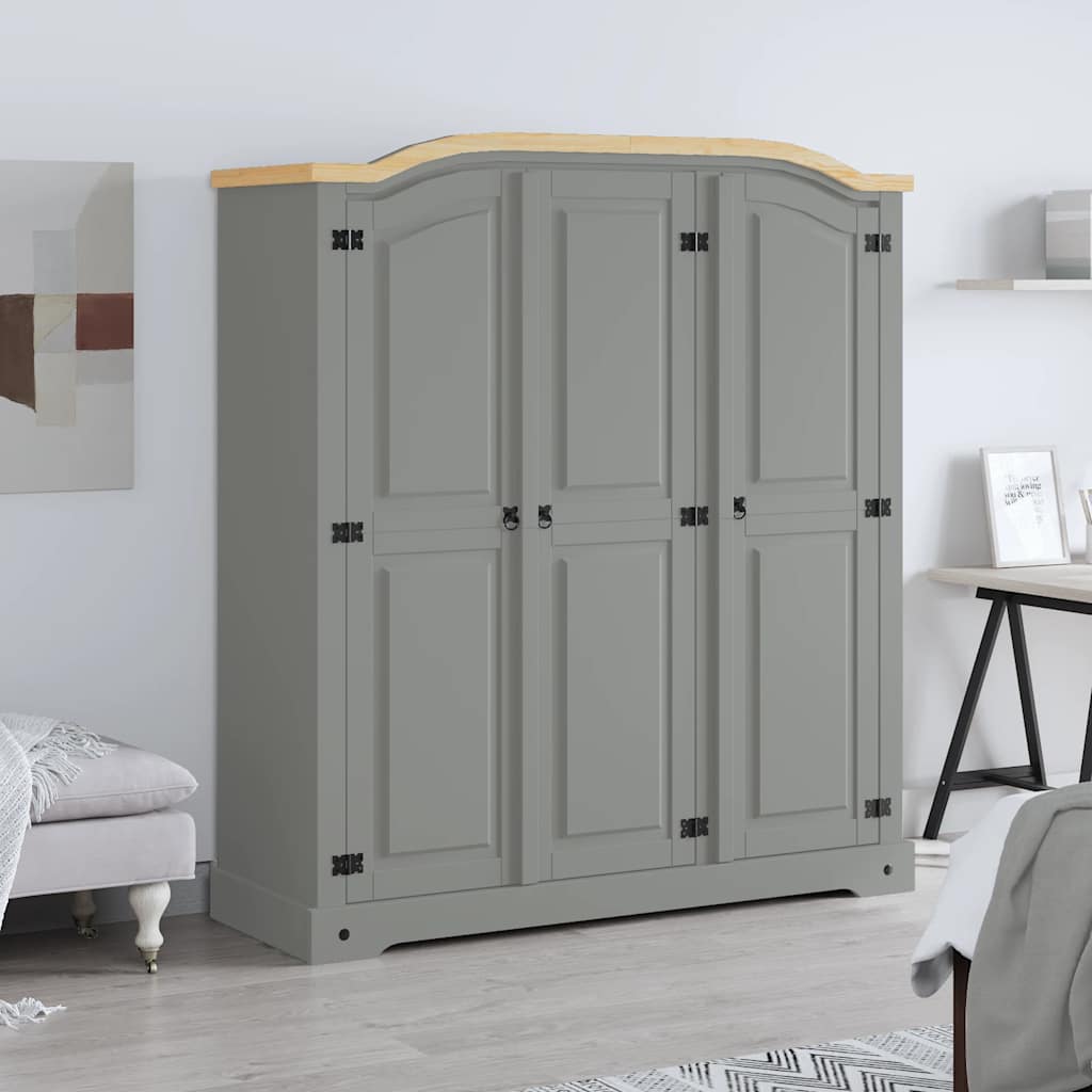 vidaXL Wardrobe | Grey Body with Brown Top | Solid Pinewood | Large | Wardrobe