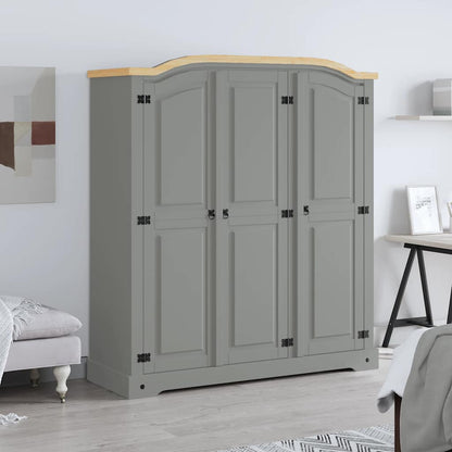 vidaXL Wardrobe | Grey Body with Brown Top | Solid Pinewood | Large | Wardrobe
